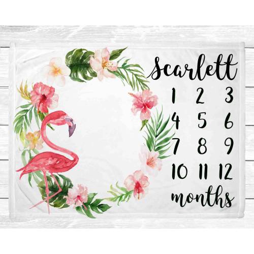 Flamingo Monthly Baby Blanket - Monthly Baby Milestone Blanket- Flamingo Nursery Decor - Baby Shower Gift - Baby Age Blanket