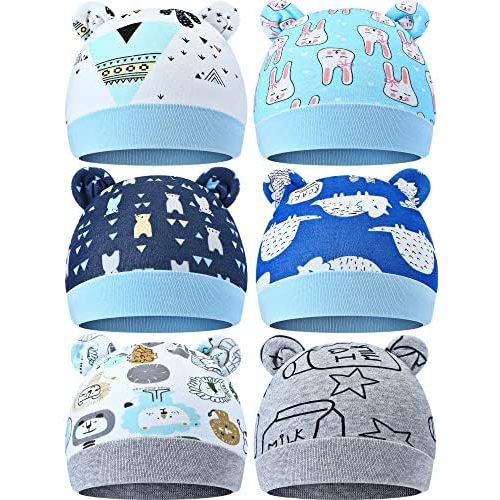 Geyoga 6 Pieces Newborn Baby Hat Bear Ears Infant Caps Baby Boy Girl Toddler Hats Infant Beanie Caps for 0-3 Months