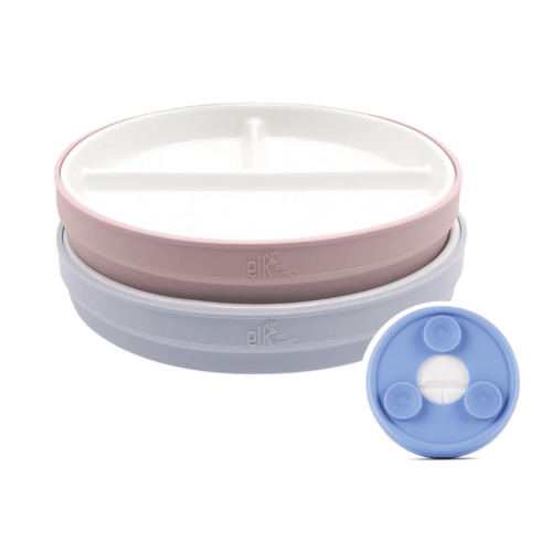 6.7"/16cm Porcelain White Divided Plates with Silicone Suction Sleeves