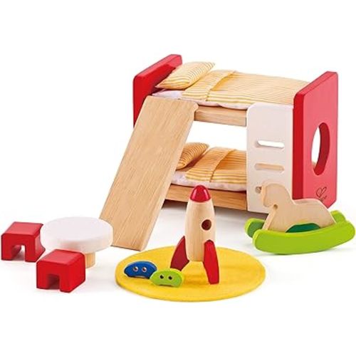 Hape Wooden Doll House Furniture Children's Room with Accessories| 1:12 Scales Miniature Dollhouse Furniture