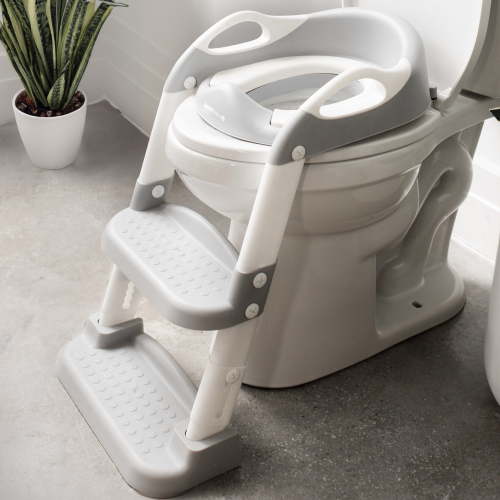 Jool Baby Potty Training Seat with 2 Step Ladder for Toddlers – Soft Cushioned Seat & Splash Guard, Adjustable Height (Gray)