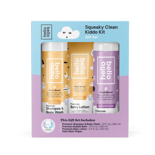 Hello Bello Squeaky Clean Kiddo Baby Gift Set, Includes Shampoo & Wash, Bubble Bath, Baby Lotion, and Wipes