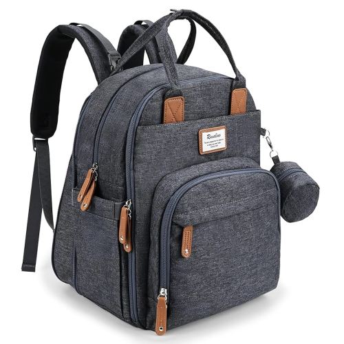 RUVALINO Diaper Bag Backpack-Multifunction Baby Travel Bag with Changing pad, Insulated Bottle Holders & Pacifier Case, Large Capacity, Waterproof, Deep Gray XL
