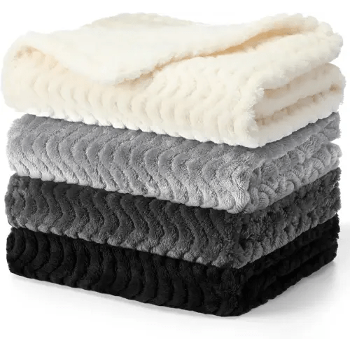 Frienda 4 Pcs Baby Fuzzy Blanket Fluffy Baby Blanket for Boys Girls Soft Warm Infant Newborn Toddler Receiving Nursery Bed Supplies, 32 x 24 Inch (Gray Black Color)