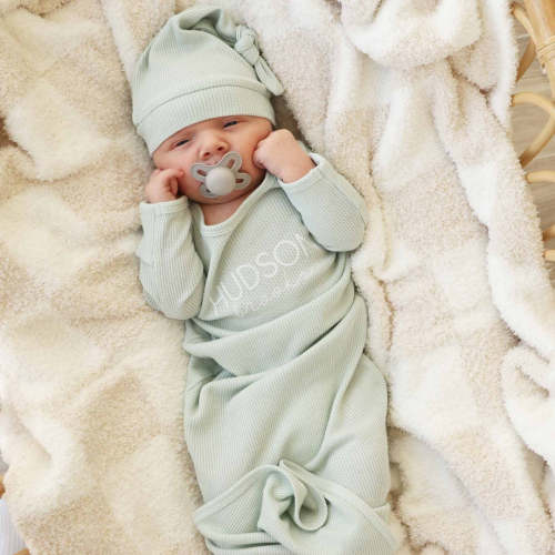 Personalized Waffle Bamboo Newborn Baby Knot Gown | Pastel Cutie