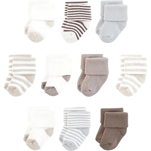 Touched by Nature Baby Unisex Organic Cotton Socks, Neutral Stripes, 6-12 Months, Brown