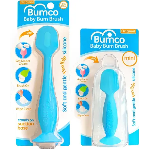 Bumco 2-Pack Baby Bum Brush - Diaper Cream Spatula + Mini Baby Bum Brush for Baby Butt Cream - Diaper Cream Applicator Set, Butt Spatula Baby Necessities, Diaper Cream Brush with Case (Blue)