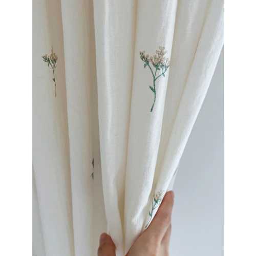 Minimalist Floral White Linen Curtains Cottage Drapes Retro Boho Curtain Panel Custom Drapery Living Room Dining Cafe Valances Set of 2