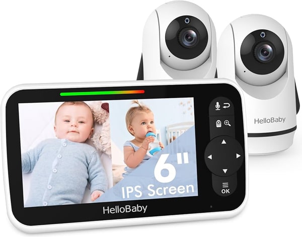 Amazon.com: HelloBaby Video Baby Monitor with Upgraded 6β IPS Large Screen, Split Screen with 2 Cameras, Night Vision and Temprature Monitoring, Remote Pan-Tilt-Zoom Camera, No-WiFi : Baby