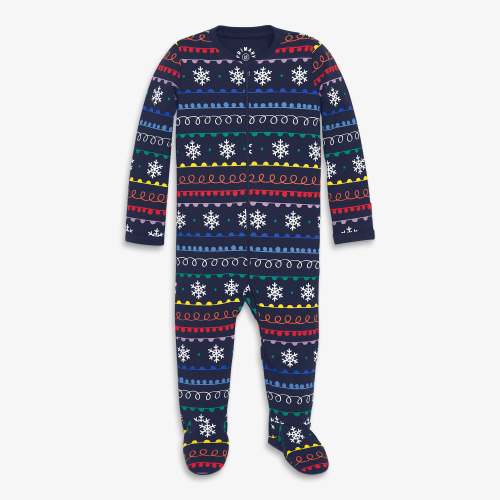 Baby organic zip footie in rainbow fair isle | Primary.com