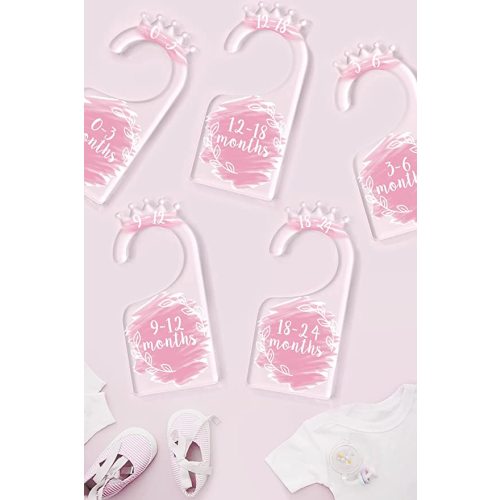 Baby Closet dividers Hanger separators - Set of 7 Baby Clothes dividers for Closet from Newborn to 24 Months, Acrylic Infant Clothes Divider (Pink)