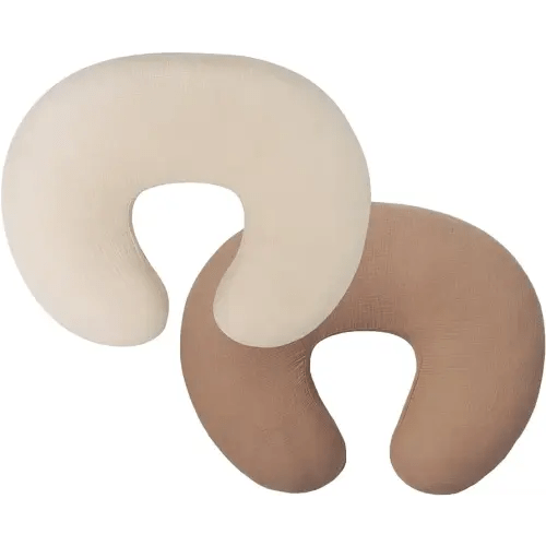 Owlowla Muslin Nursing Pillow Cover,2Pack Soft Cotton Nursing Cover Set Fits Breastfeeding Pillow for Baby Boy Girl(Natural&Caramel)
