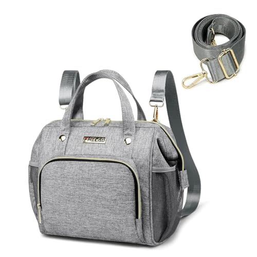 FHELAD Mini Diaper Bag, Stroller Organizer with Insulated Cup Holder & Detachable Shoulder Strap, Convertible Diaper Bag Tote for Short Trip (Gray)
