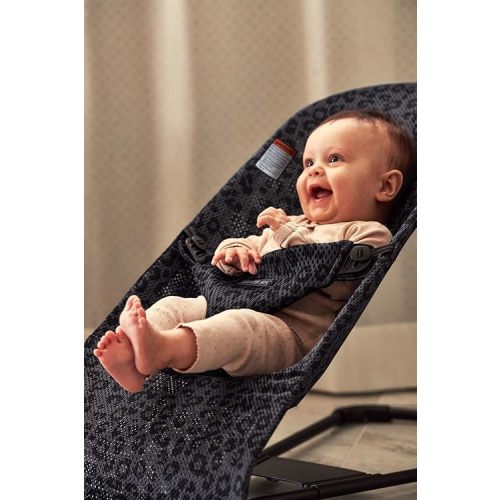 BabyBjörn Bouncer Bliss, Mesh, Anthracite/Leopard 2-in-1 Adjustable Baby Bouncer Seat and Toddler Chair, Newborn to Toddler (8-29 lbs), 4 positions, Lightweight & Portable
