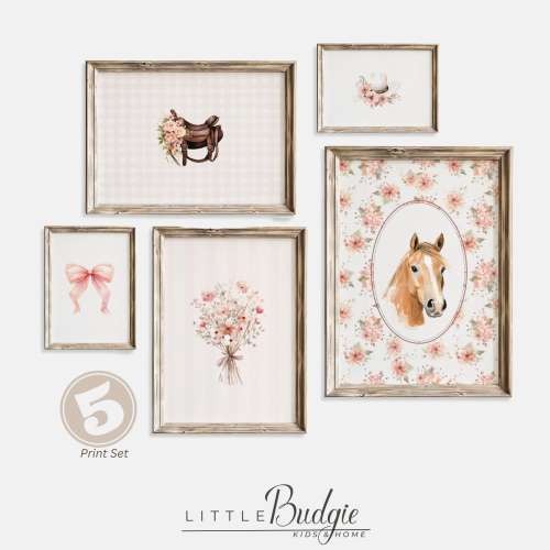 Horse Nursery Decor Print Set: Pink Floral Coquette (Digital Download)