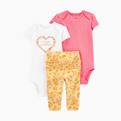 Carter's 3-Piece Floral Little Character Set - Yellow Flowers/Hearts/Pink, NB