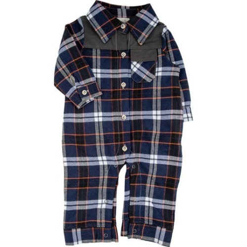 Teddy Plaid Cotton Romper, 9M