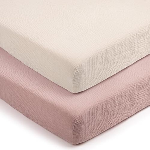 lulumoon Fitted Pack and Play Sheets: Soft Muslin Cotton for Graco Playard Mattress - Neutral Colors for Boys and Girls