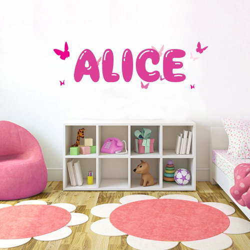 Pink Butterfly Font3 h4" Made-to-Order Baby Name Kid Room Nursery Wall Art Clear Vinyl décor Decal Sticker