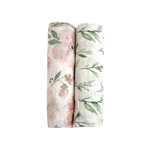 Crane Baby Soft Muslin Swaddle Wraps, Floral & Leaf for Boys and Girls, 2 Count, 47" x 47" - Contemporary