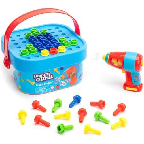 Educational Insights Design & Drill Bolt-It Bucket | Kids Drill Set for Toddlers 3-5, Take Apart STEM Construction Toys for Kids, Toy Tool Set with Working Power Tools