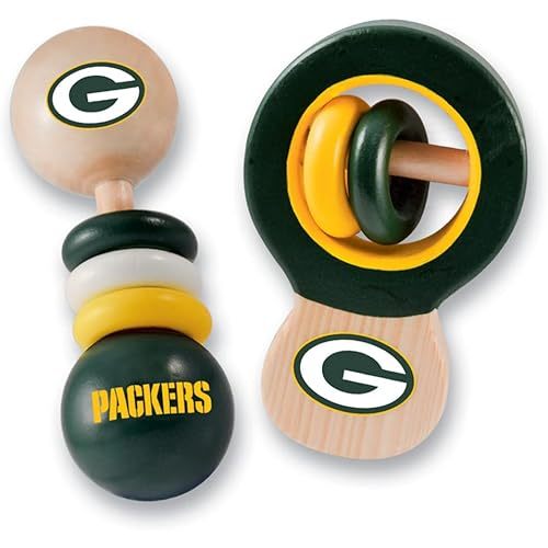 BabyFanatic Wood Rattle 2 Pack - NFL Green Bay Packers - Officially Licensed Baby Toy Set