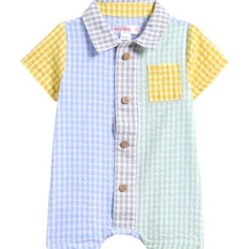 MagneticMe Kids' Colorblock Gingham Polo Romper, 9-12M