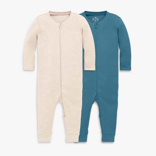 Baby organic zip romper 2-pack - Oatmeal heather / slate blue / NB