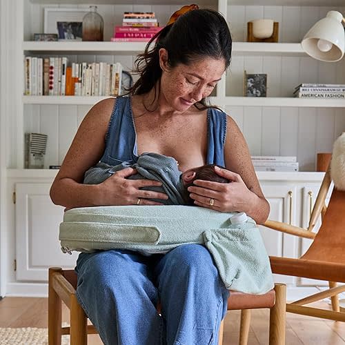 My Brest Friend Nursing Pillow - Deluxe - Enhanced Comfort w/Slipcover - Ergonomic Breastfeeding Pillow for Ultimate Support for Mom & Baby - Adjustable Pillow W/Handy Side Pocket, Spring Green