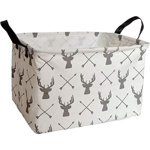 Rectangular Storage Bin Shelf Basket Canvas Fabric Toy Box,Waterproof Coating Nursery Hamper with Handles,Gift Basket for Home,Office,Clothes,Books(Deer)