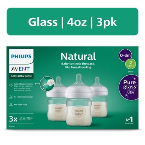 Avent Anti-Colic 3-Pack Natural Glass Baby Bottle, Wide Neck, 4 oz. - White/Multi