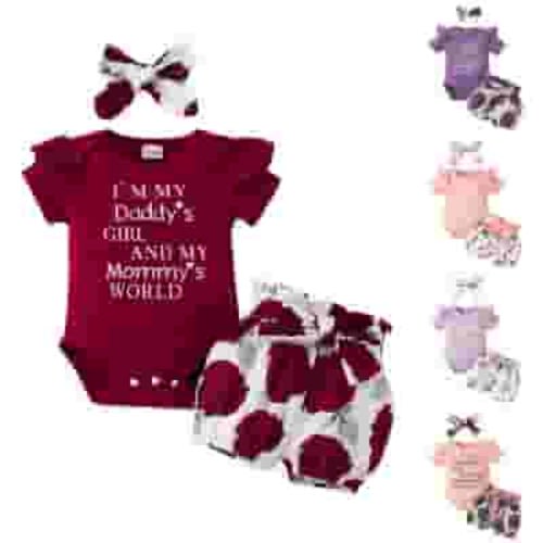 eczipvz Girl Clothes Romper Shorts Set Floral Summer Outfits 3 Months Cute Baby Clothes ,0-3 Months