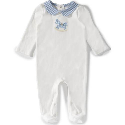 Mud Pie Baby Boys Peter Pan Collar Embroidered Rocking Horse Footie