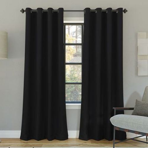 52"x84" Sun Zero 100% Blackout Oslo Theater Grade Grommet Curtain Panel Black: Modern Energy Efficient Noise Reduction