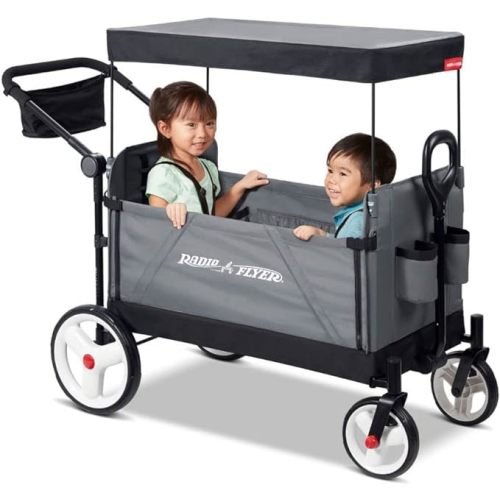 Radio Flyer City Luxe Stroll ‘N Wagon, Grey with Parent Caddy and Internal Storage Pockets, for 1+ Years (Amazon Exclusive) - Gray
