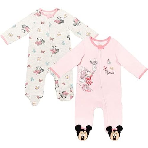 Disney Minnie Mouse Princess Classics Lion King Baby Girls 2 Pack Zip Up Sleep N' Plays Newborn to Infant