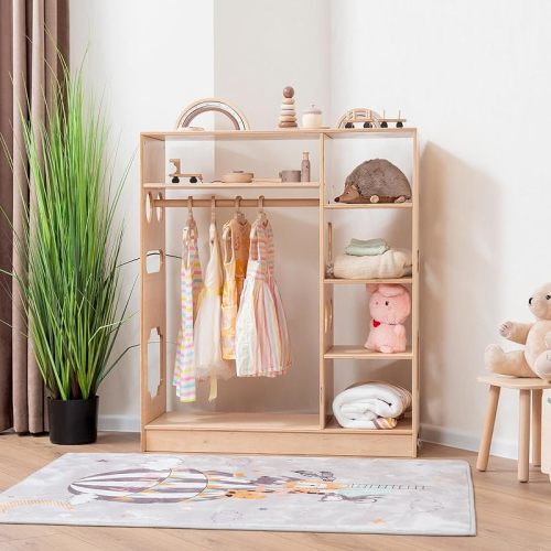 WoodandHearts Open wooden Wardrobe for Kids - Montessori wardrobe - Wooden organizer (Champion+)