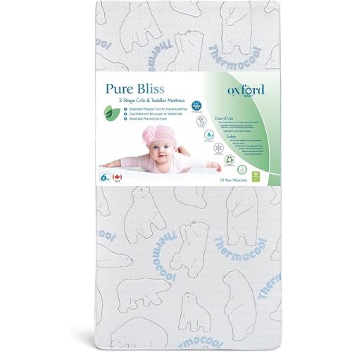 Oxford Baby Pure Bliss Dual Stage Baby Crib Mattress, Water Resistant, Green Guard Gold Certified