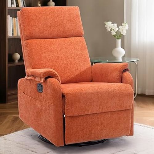 Recliner Chairs, Swivel Rocking Recliner Chair for Adults, Glider Rocking Chair, Small Nursery Recliner for Living Room, Reclining with Modern-Designed Armrests, Chenille, Orange