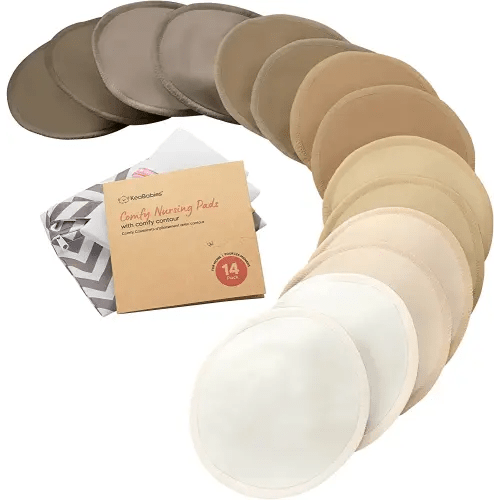 Organic Bamboo Viscose Nursing Pads - 14 Washable Breastfeeding Pads, Wash Bag, Reusable Breast Pads for Breastfeeding, Nipple Pads for Breastfeeding, Breastfeeding Essentials (Coffee, L 4.8")