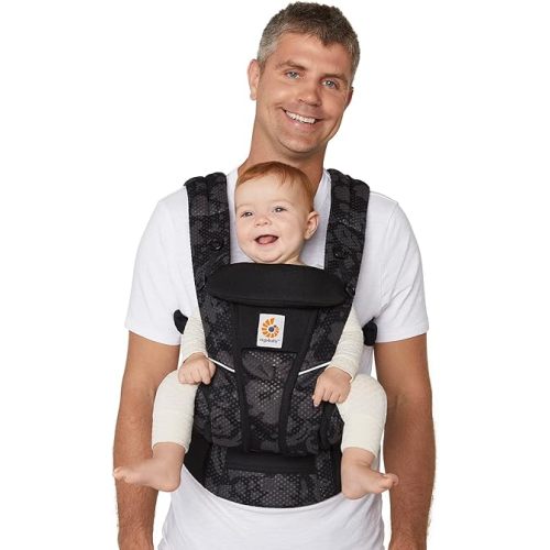 Ergobaby All Carry Positions Breathable Mesh Baby Carrier Newborn to Toddler with Enhanced Lumbar Support & Airflow (7-45 Lb), Omni Breeze, Onyx Blooms