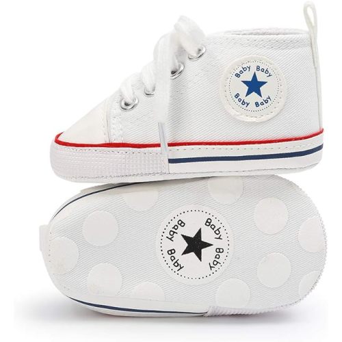 KIDSUN Unisex Baby Boy Girl Canvas Sneaker Soft Sole Infant Lace up Newborn Ankle Toddler First Walkers Crib Shoes - 3-6 Months Infant - A0_white