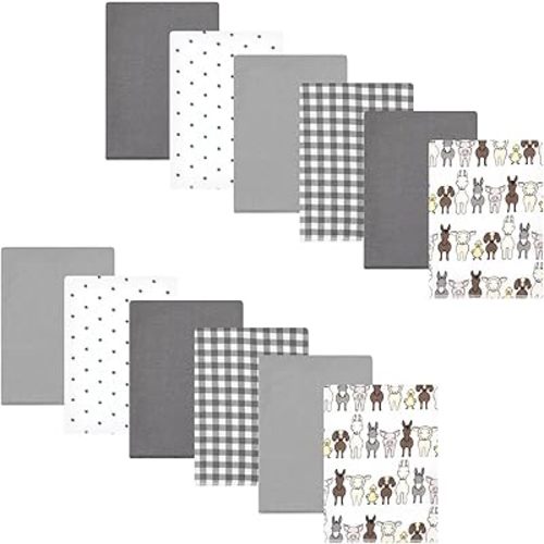Hudson Baby Unisex Baby Cotton Flannel Burp Cloths Bundle, Farm Friends Grey, One Size