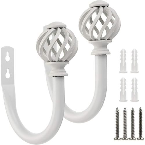 Sumnacon 2 Pcs Metal Curtain Holdbacks - Wall Mounted Drapery Tiebacks with Screws, Decorative Window Treatment Holdbacks for Bedroom, Livingroom, Office, White