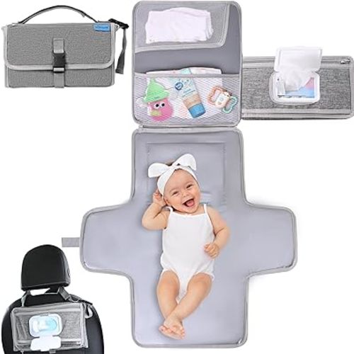 Portable Changing Pads, Portable Diaper Changing Pad for Baby,Changing Mat for Travel, Baby Changing Station, Infant Gift, Baby Essentials(Grey)