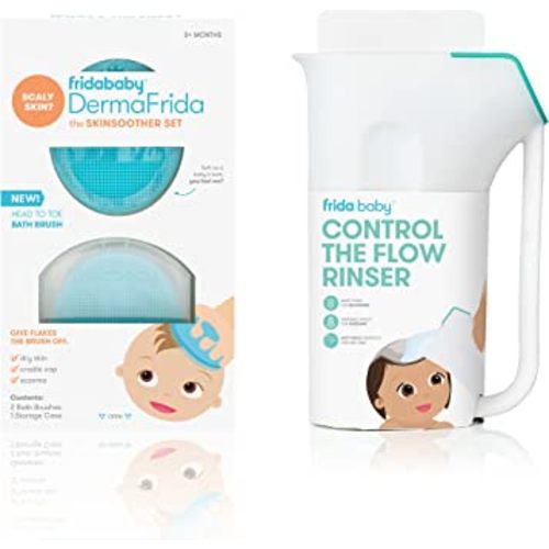 FridaBaby Control The Flow Rinser + DermaFrida The SkinSoother Silicone Brush | Bath Time Essentials