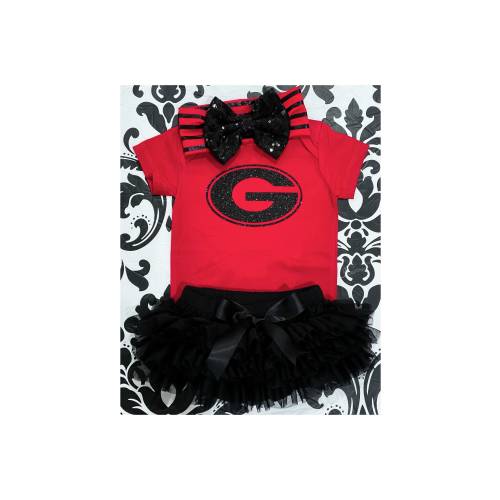 Georgia Bull Dogs baby Girl Set - Dawgs Football - Baby Girl Georgia Bull Dogs ONESIE® -  Tutu and Headband - Baby Girl Gift
