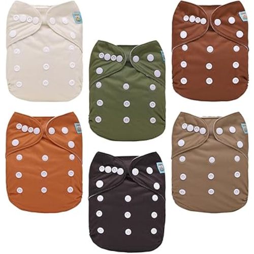 ALVABABY Baby Cloth Diaper 6 Pack with 12 Inserts One Size Cloth Diaper Covers Adjustable Washable Reusable for Baby Girls and Boys