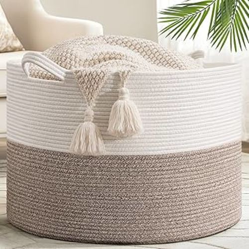 Goodpick 115L Extra Large Blanket Basket, 23.5"x23.5"x15.8" Woven Rope Basket for Storage, Kids Toy Storage for Nusery Room, Mele