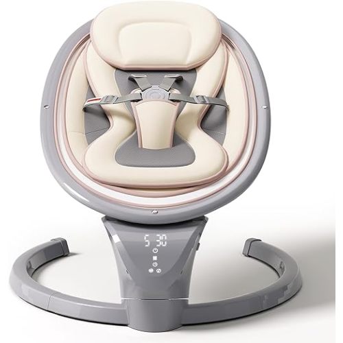 Baby Swings for Infants to Toddler, Portable Baby Swing for Indoor and Outdoor, Infant Swing for Newborn with Remote Control, 5 Speeds, 5-Point Harness, and 10 Preset Lullabies (Grey)